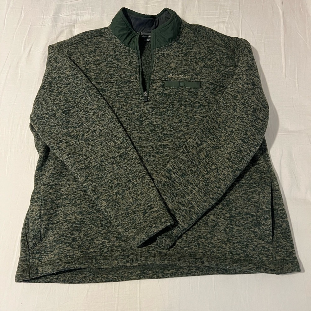 Eddie Bauer XXL Green Quarter Zip Sweater Fleece Pullover Sherpa Lined